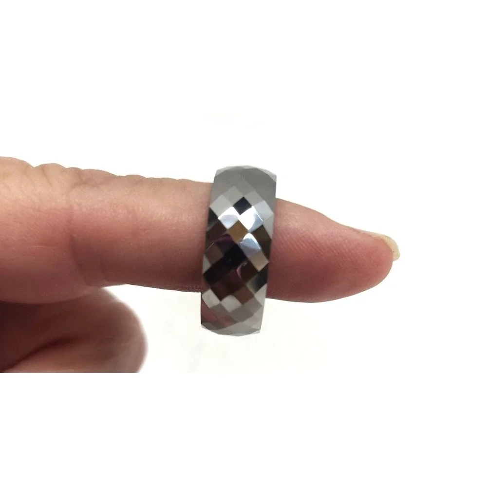 Silver Tungsten Band Multi‎ Faceted Domed Edges Ring Wedding Band Jewelery 9mm